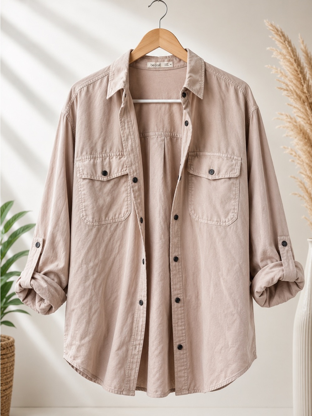 Bécool Soft Blush Button-Front Shirt With Pockets